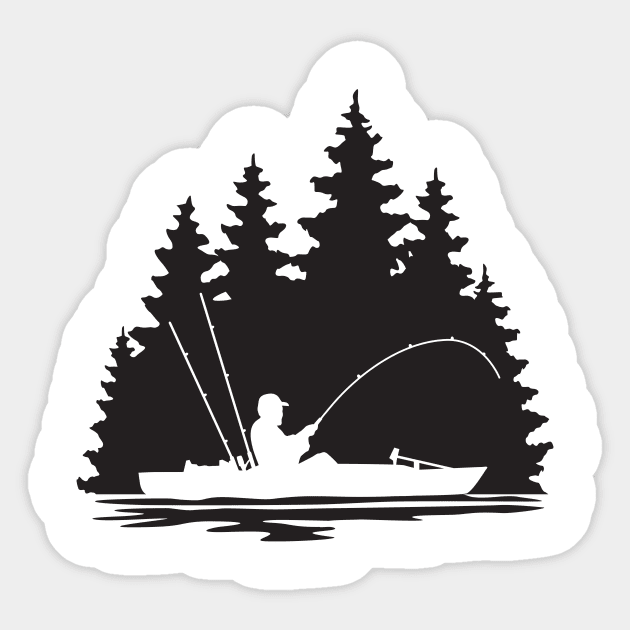 Kayak Fisherman Lake Scene Silhouette Kayak Fishing Sticker TeePublic